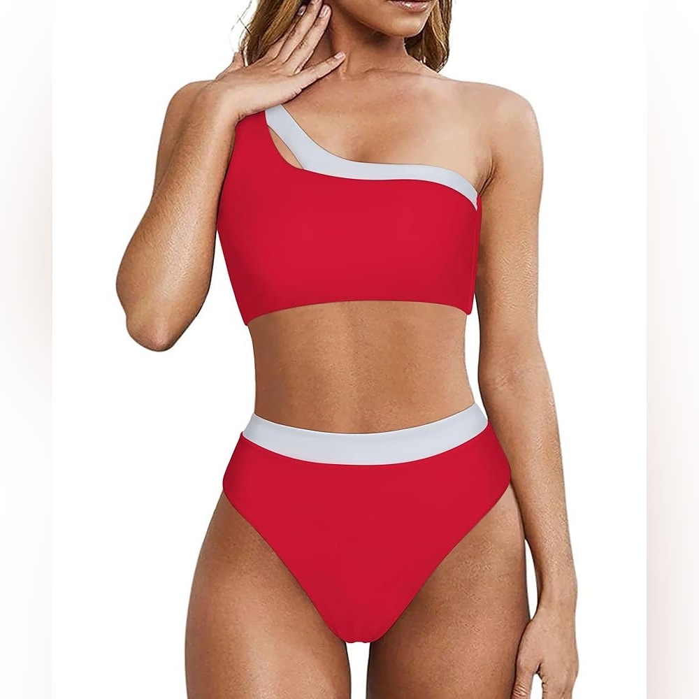 Red One-Shoulder Bikini Set
